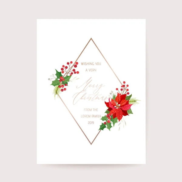 Inverno Poinsettia Flower Card, Vector modelo de convite de Natal, decoração festa temporada de inverno — Vetor de Stock