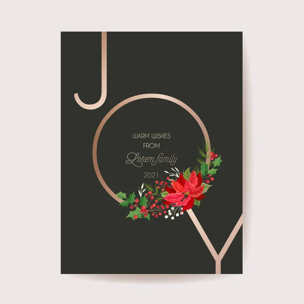 Поздравление с Рождеством цветочный венок карточка, праздничные поздравления шаблон баннера. Векторные зимние цветы — стоковый вектор