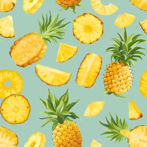 Modello tropicale di frutta ananas senza soluzione di continuità, texture tropicale, sfondo variopinto di frutta vettoriale, giungla, copertura Hawaii — Vettoriale Stock