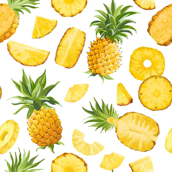 Kusursuz Pineapple Tropikal Doku, Tropik Orman Şablonu, Renkli Vektör Meyveleri Arkaplanı, Hawaii Kapağı — Stok Vektör