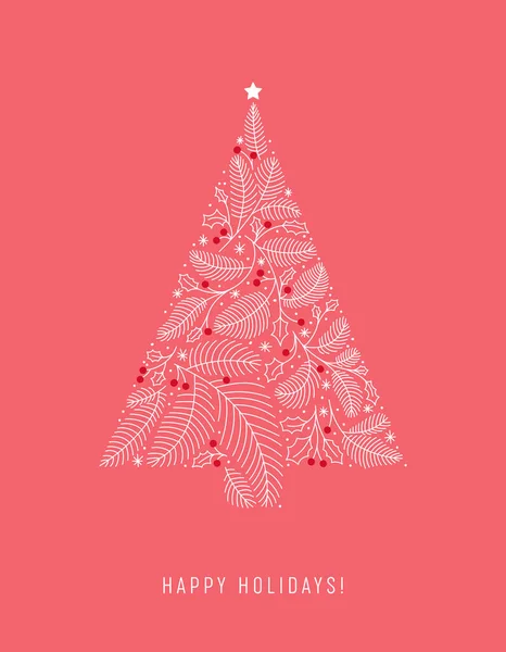 オレンジ色のクリスマスツリーの休日カード、クリスマス松の枝ベクトルイラスト。冬のシンボルヴィンテージデザイン — ストックベクタ