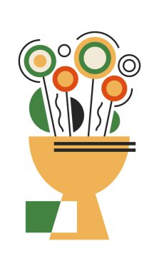 Renkli yuvarlak çiçekler buket vazo bauhaus geometrisi