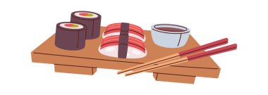 Soya soslu Asya suşisi tepside servis edilir.