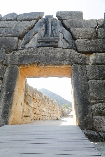 Sito Archeologico Micene Nel Peloponneso Con Porta Del Leone Tombe — Foto Stock