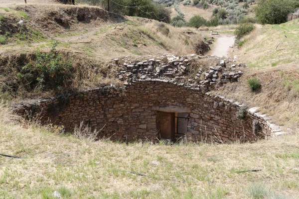 Sito Archeologico Micene Nel Peloponneso Con Porta Del Leone Tombe — Foto Stock