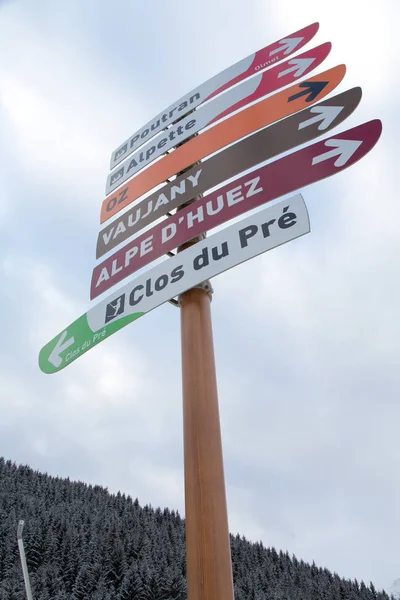 Oznaki Stoku Ośrodku Narciarskim Alpe Huez Vaujany — Zdjęcie stockowe