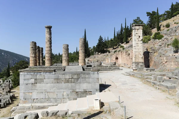 Ruiny Delphi Wykopaliska Archeologiczne Grecji Górze Parnassus Delphi Słynie Wyroczni — Zdjęcie stockowe