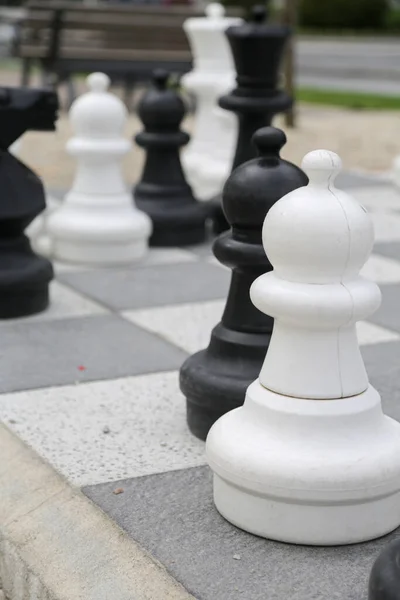 屋外でチェスボード上の黒と白の王 — ストック写真