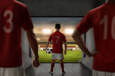 Futbol oyuncular takım ayakta stadyum giriş