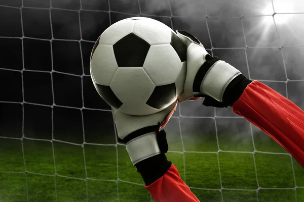 Soccer Goalkeeper Catches Ball — Stock Photo, Image