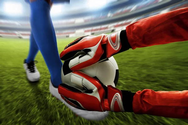 Soccer Goalkeeper Catches Ball — Stock Photo, Image