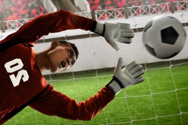 Futbol kalecisi topu yakalıyor.