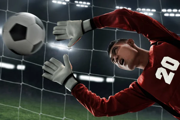 Soccer Goalkeeper Catches Ball — Stock Photo, Image