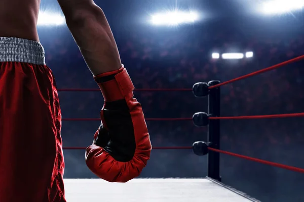 Gant Boxe Rouge Sur Ring — Photo