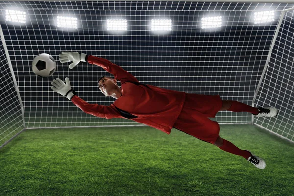 Soccer Goalkeeper Catches Ball — Stock Photo, Image