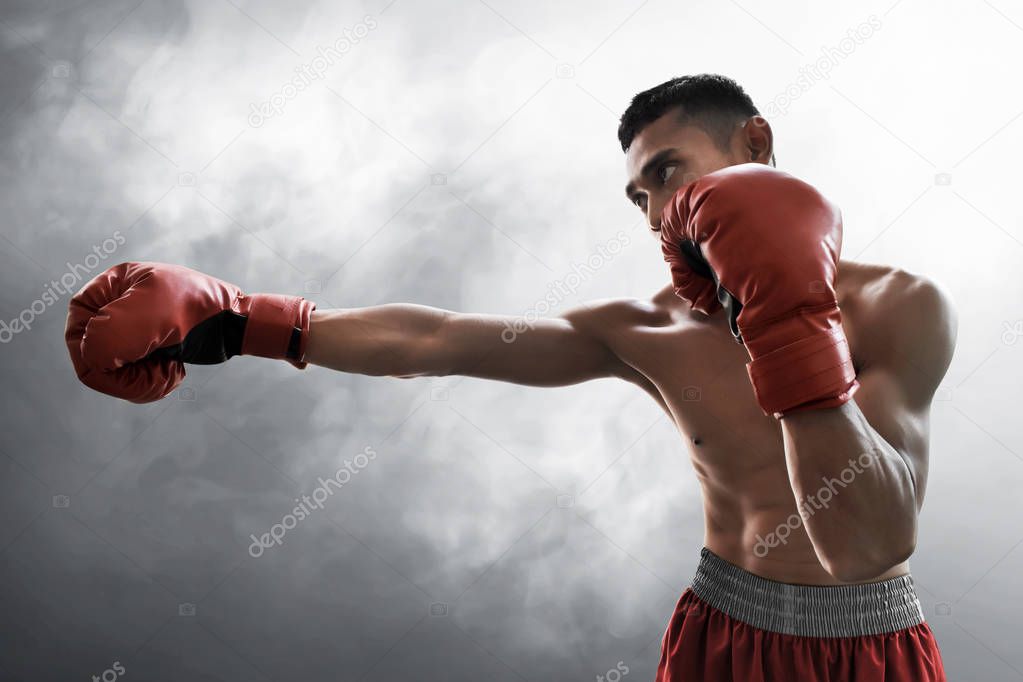 Strong muscular boxer athlete