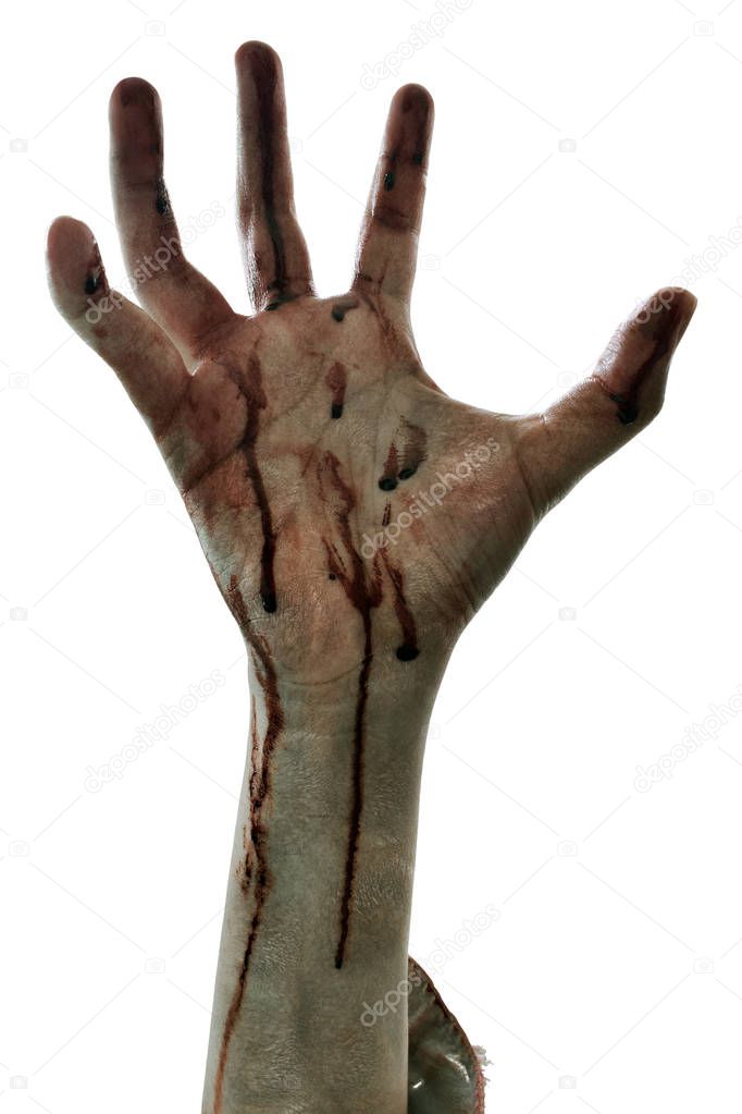 Zombie hand isolated on white background