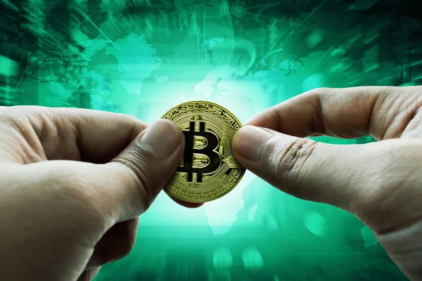 Tenuta Mano Bitcoin Dorato — Foto Stock