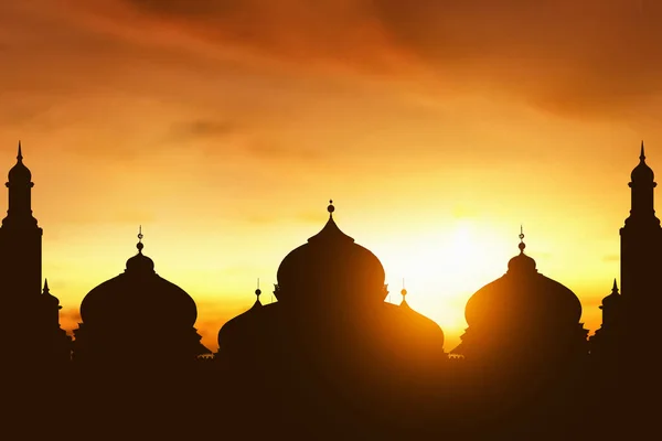 Siluet Masjid Saat Matahari Terbenam — Stok Foto