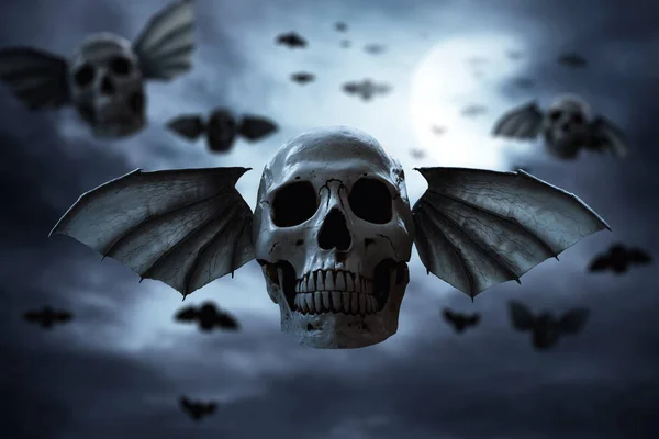 翼を持つ頭蓋骨 ハロウィーンのテーマ — ストック写真