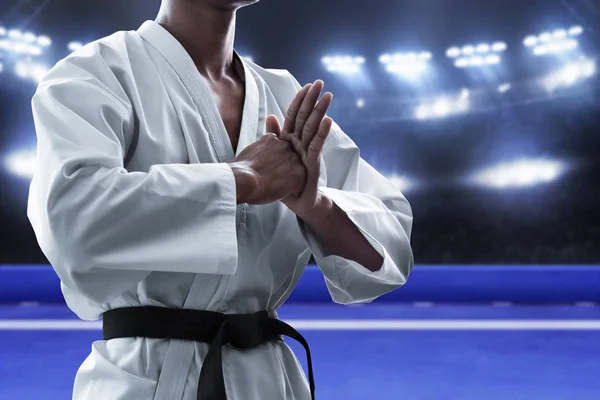 Karate Wojownika Sztuk Walki Arenie — Zdjęcie stockowe