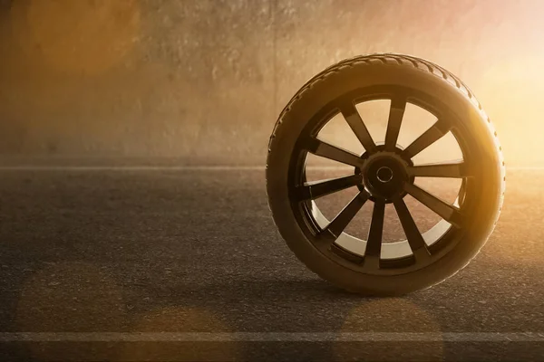 Car tire on the road