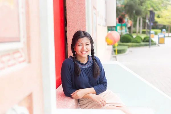 Portrait Asian Teen Smile Relax Holiday Relax Time Happy Smile — Stock Photo, Image