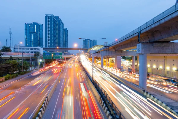 Ampeln Von Autos Auf Der Straße Und Brücke Bangkok — Stockfoto