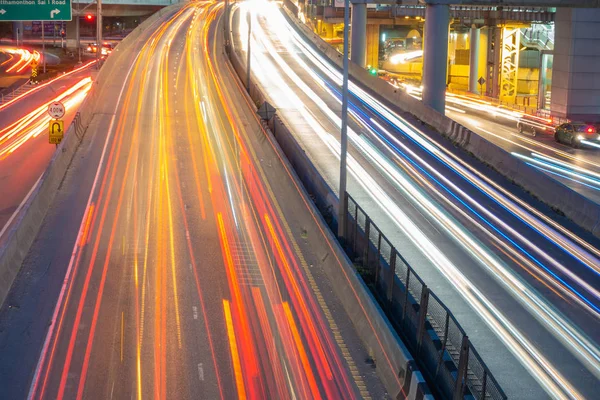 Ampeln Von Autos Auf Der Straße Und Brücke Bangkok — Stockfoto