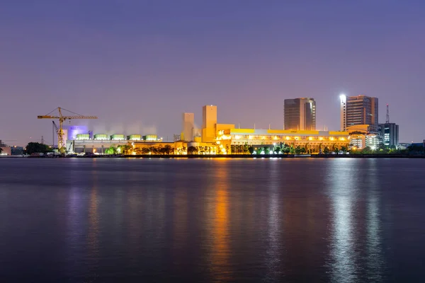 Kraftverk Twilight Tid Kraftverk Nära Floden Bangkok — Stockfoto