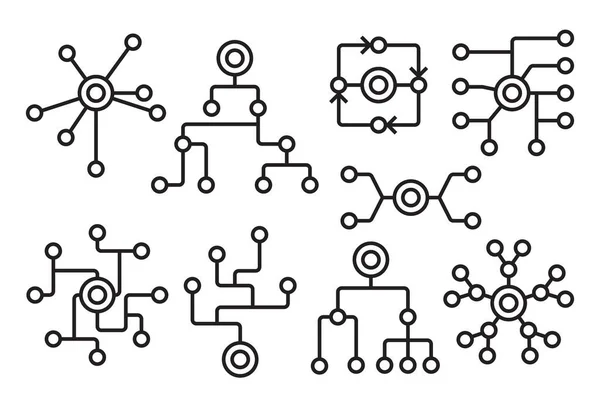 Roteiro do projeto de esquema de blocos, conjunto de ícones de desenvolvimento —  Vetores de Stock