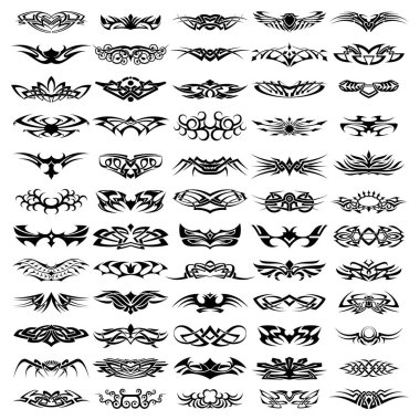 Collection of various decorative tribal tattoo set clipart