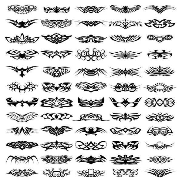 Collection of various decorative tribal tattoo set — Stock Vector