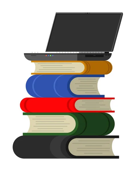 Ordinateur portable debout sur la pile de livres — Image vectorielle