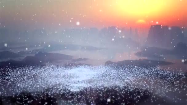 Beyaz Kar Taneleri Dans Üstünde Belgili Tanımlık Perde — Stok video