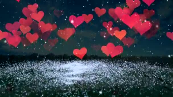 Танець Білих Сніжинок Сердець Екрані — стокове відео