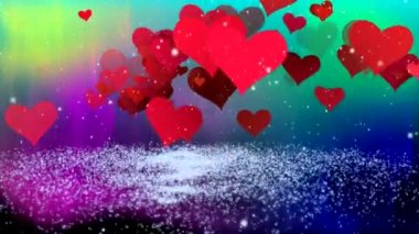 ekranda beyaz kar taneleri ve kalpleri dans