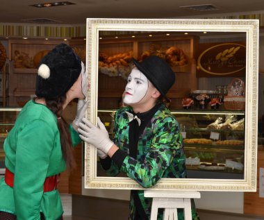 Aktörün tatil, sessiz MIME, küçük minyatür, aktörler, jestleri, tiyatro yaşam oyun oyun