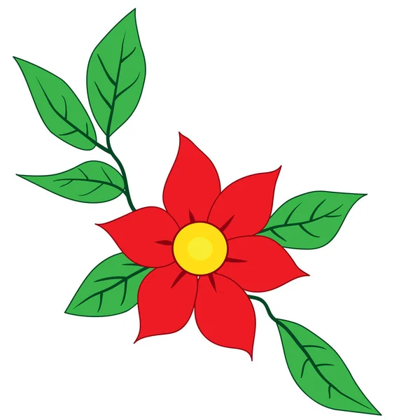 Illustration Kvist Med Stor Röd Blomma Isolerad Vit Bakgrund — Stock vektor