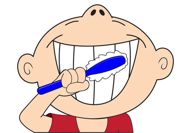 Karikatur Junge Beim Zähneputzen Isoliert Auf Weißem Hintergrund — Stockvektor