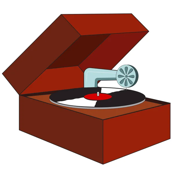 Illustration Gammal Grammofon Med Rekord Isolerad Vit Bakgrund — Stock vektor