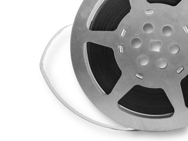 Film ile metal bobin şerit izole üzerinde beyaz arka plan