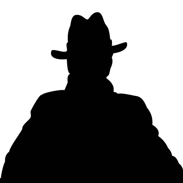 Silueta de un hombre con abrigo y sombrero — Vector de stock