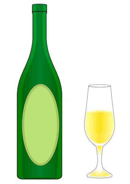 Botella y copa de champán — Vector de stock