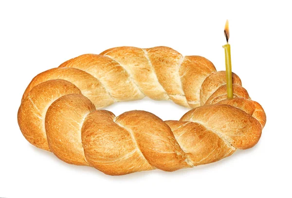Hasır ekmek ve yanan mum — Stok fotoğraf