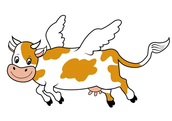 かわいい漫画の空飛ぶ牛 — ストックベクタ