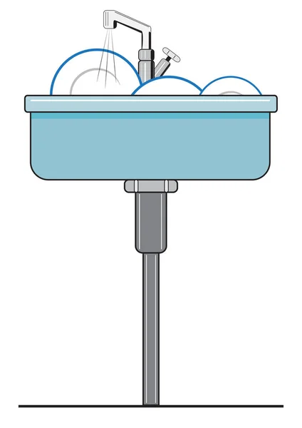 Illustration Einer Spüle Mit Schmutzigem Geschirr — Stockvektor