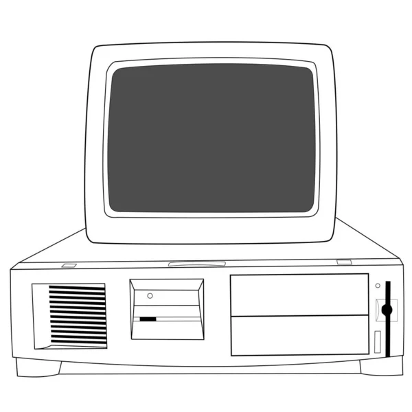 Illustrazione Del Contorno Del Personal Computer Sfondo Bianco — Vettoriale Stock