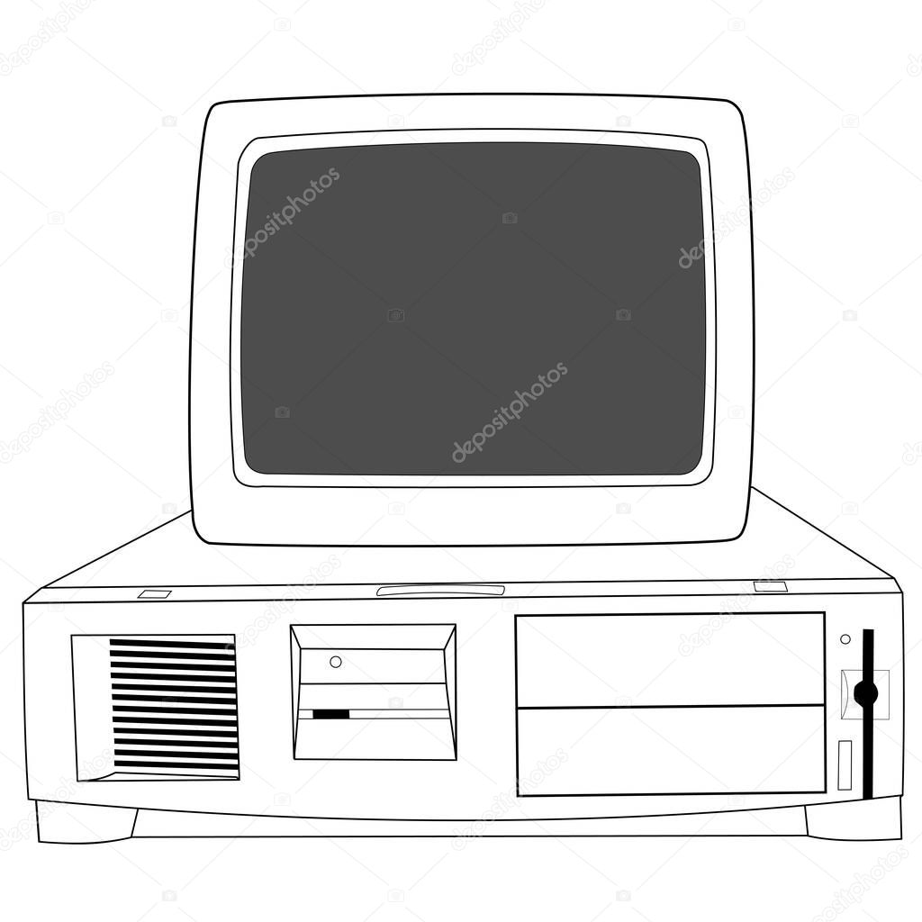 Illustration of contour of the personal computer on white background