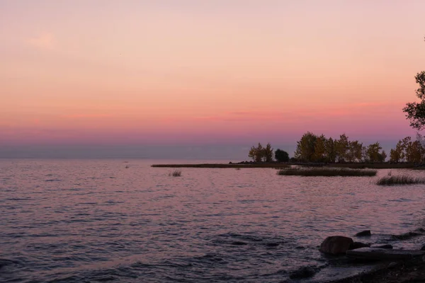 Puesta Sol Violeta Golfo Finlandia San Petersburgo Verano — Foto de Stock